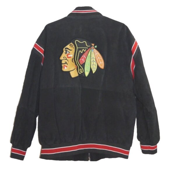G-lll by Carl Banks CHICAGO BLACKHAWKS NHL lined black leather jacket men's XL - Picture 2 of 5